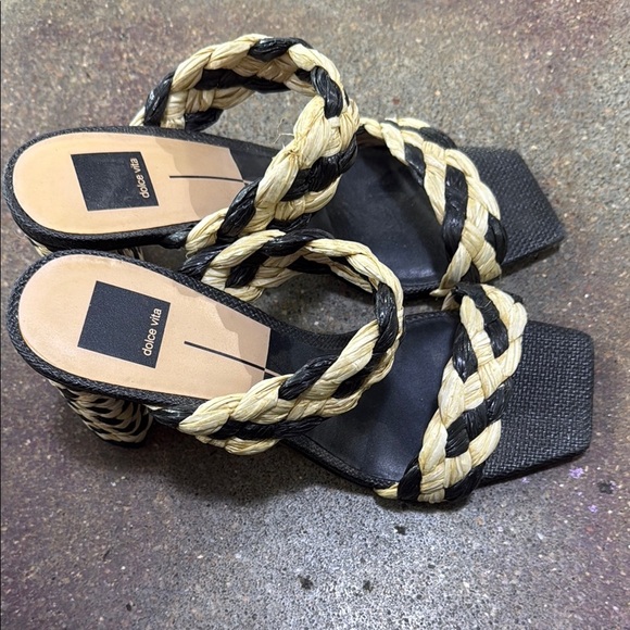 Dolce Vita Black and Cream Braided Mules - Picture 2 of 6